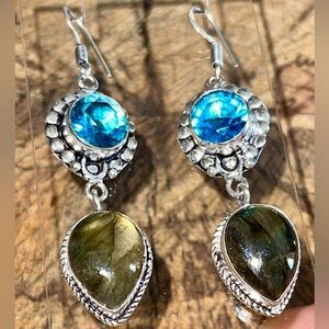 Plagioclase Labradorite Crystal Earrings 2 1/2”